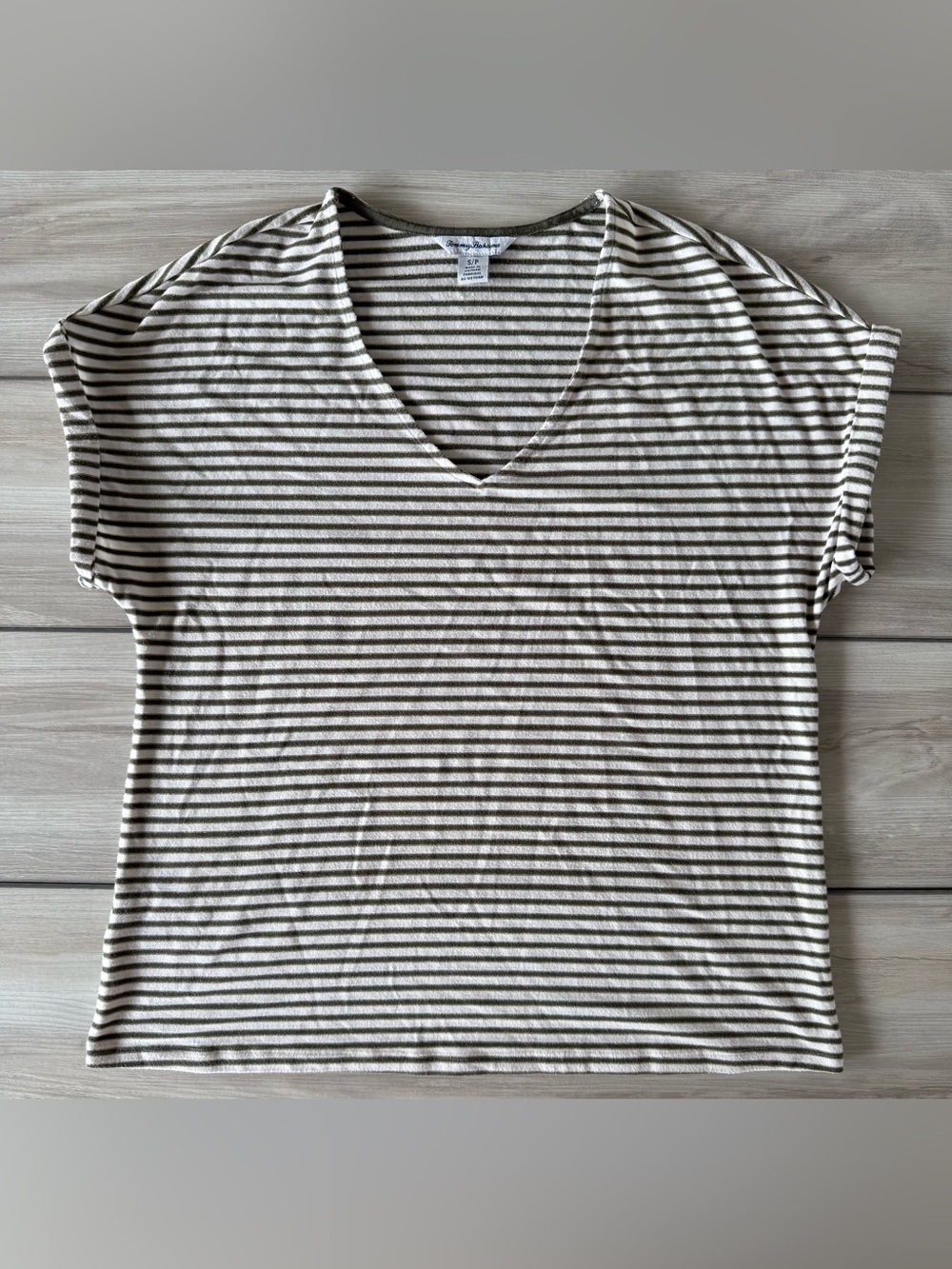 Tommy Bahama Striped V-Neck Top Green Small EUC